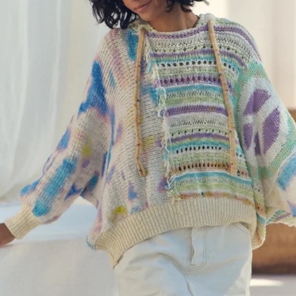 Free People Sweaters - Free People Flower Child Multi Color Peace Sign Hoodie Oversized Sweater Large